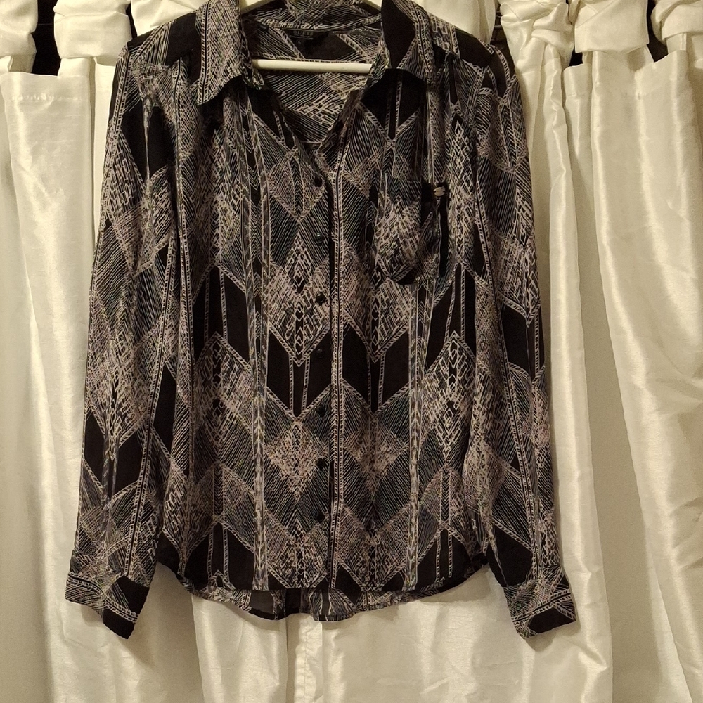 Guess Black and Gray Button Down Shirt Lg